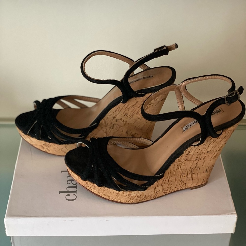 Charles David Black Wedge Sandal